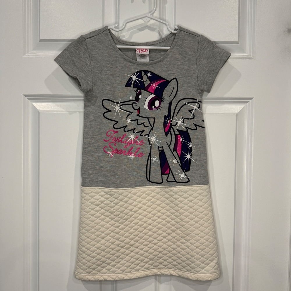 My Little Pony Twilight Sparkle Gray Quilted Dress Girls Size 6/6X Short Sleeve